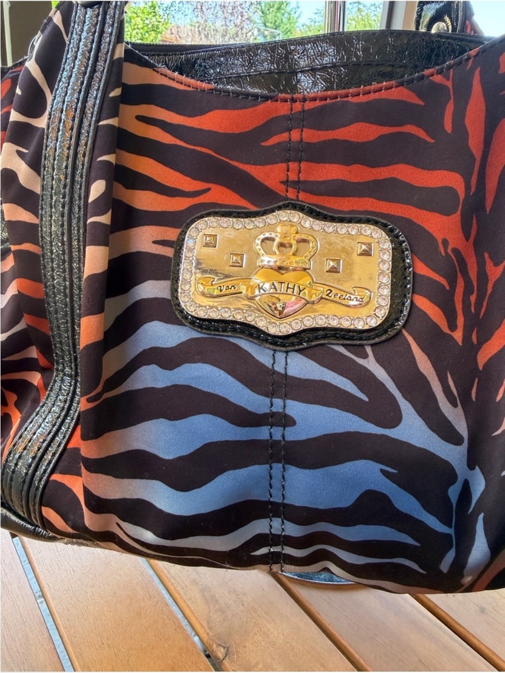 Vintage Y2K Kathy Van Zeeland Rainbow Zebra Rhinestone Shoulder Bag - Picture 8 of 9